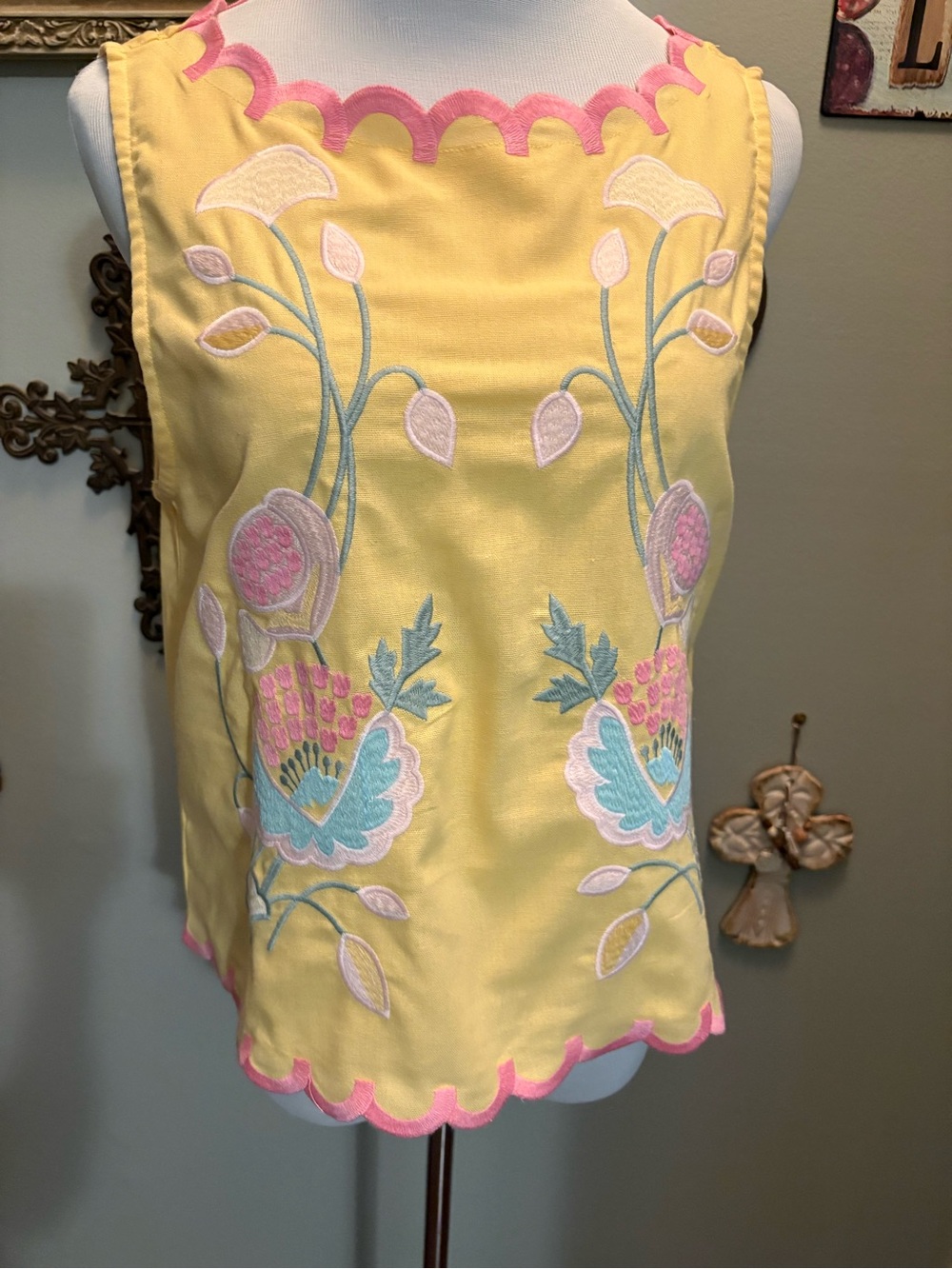 Embroidered Yellow Floral Sleeveless Lined Top by &merci